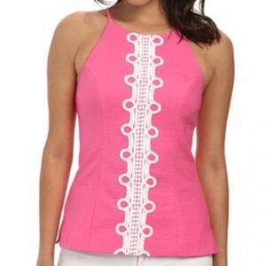 Lilly Pulitzer Magnolia Top Pink w White Lace Trim Sz 4